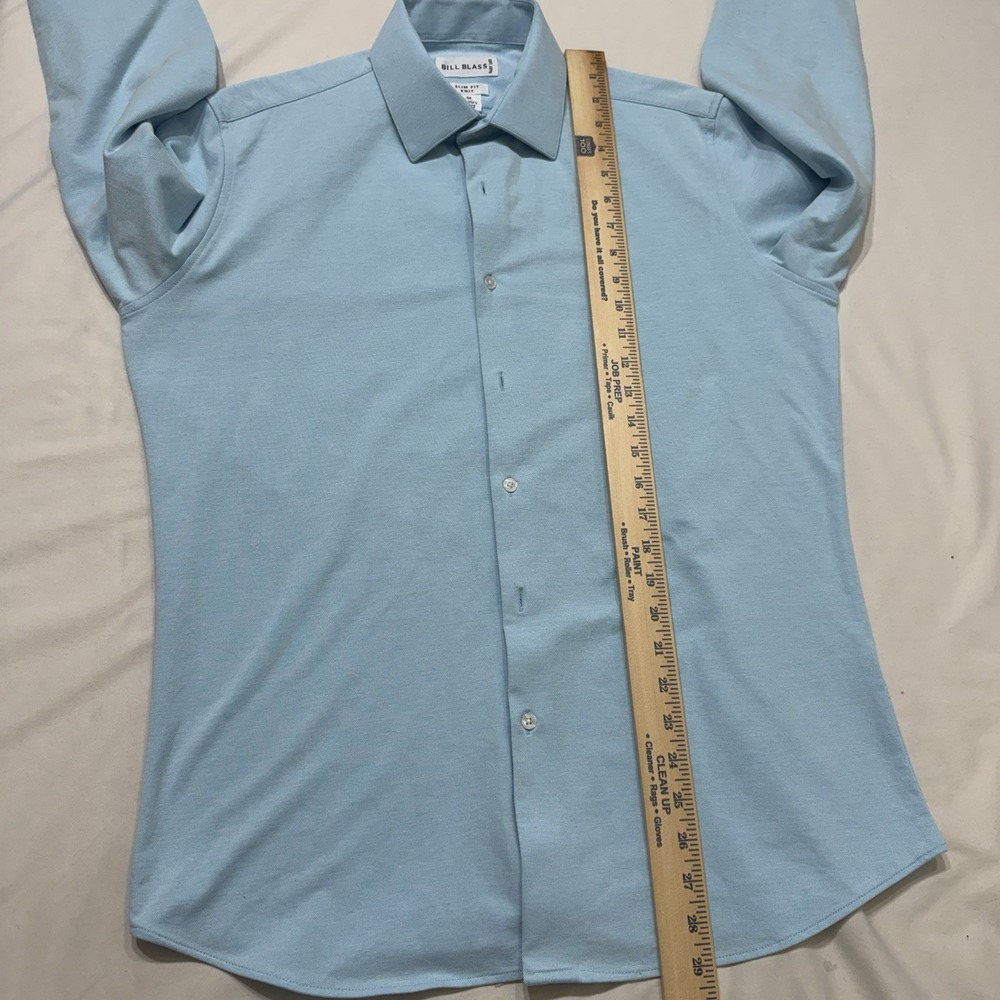 Bill Blass Slim Fit Knit Dress Shirt Mens M Light Blue Stretch 15 32/33 - Picture 6 of 9